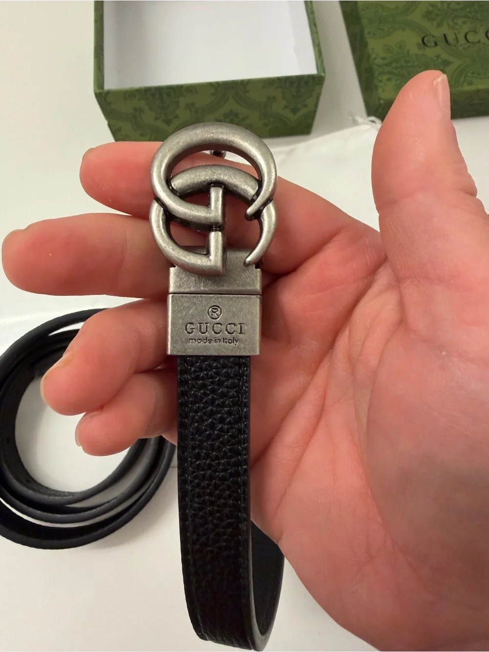 Gucci Black Leather Interlocking G Belt with Silver Hardware